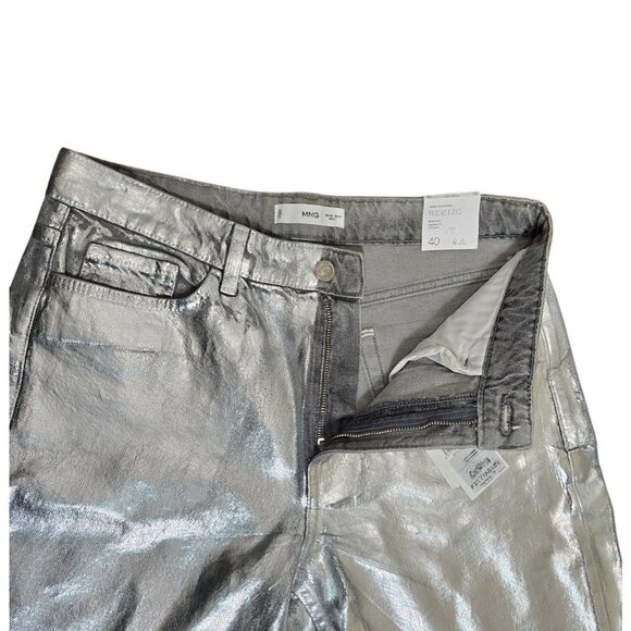 ✨ MNG by Mango Metallic Silver Wide-Leg Jeans – Size US 8 / EU 40 – NWT - Picture 10 of 13